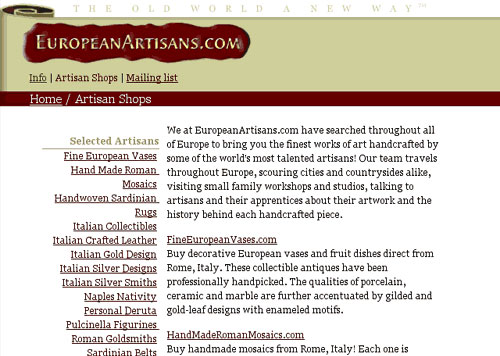 European Artisans homepage.